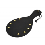 Bound Black Leather Paddle with Brass Stud